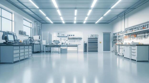 A modern workshop featuring tools and equipment for industrial or technical work photo