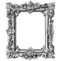 Ornate silver picture frame with intricate floral designs and a blank interior photo