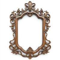 Ornate wooden picture frame with intricate carvings, designed to hold artwork or photographs. photo