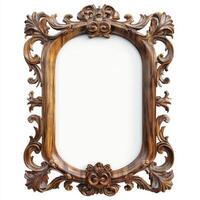 Ornate wooden picture frame with intricate carvings, designed to hold a photo or artwork.