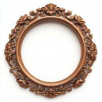 Ornate circular frame with floral design, suitable for displaying artwork or photographs. photo