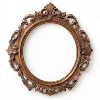 Ornate vintage wooden picture frame with intricate carvings, designed for displaying art or photos. photo