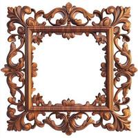 Ornate wooden picture frame with intricate floral designs, empty for artwork display. photo