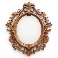 Ornate vintage mirror with intricate floral designs in a classic oval shape photo