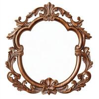 Ornate wooden picture frame with intricate carvings and a blank center for displaying artwork. photo