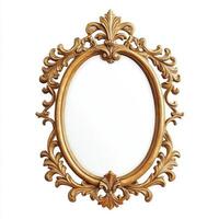 Ornate oval mirror with a decorative golden frame, designed for reflection and decoration. photo