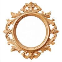 Ornate round mirror with decorative floral frame, ideal for home decor. photo