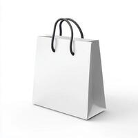 A plain white shopping bag with black handles, designed for carrying goods photo