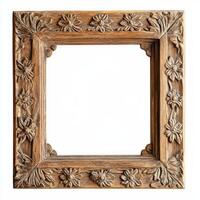 A decorative wooden picture frame with floral carvings, designed to hold artwork or photos. photo