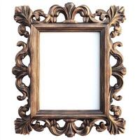 Ornate wooden picture frame with intricate carvings and a blank interior for displaying artwork photo