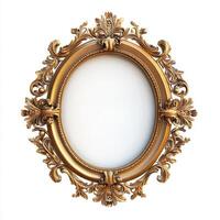 An ornate, vintage oval picture frame with intricate detailing, ready for artwork or photographs photo