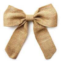 A burlap bow with two trailing ribbons, often used for decoration or gift wrapping photo