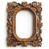 Ornate wooden frame with intricate floral designs, empty for artwork or photographs photo