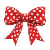 A vibrant red bow with white polka dots, suitable for gifts or decorations photo