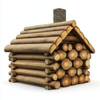 A wooden log cabin with a chimney, showcasing rustic architecture photo