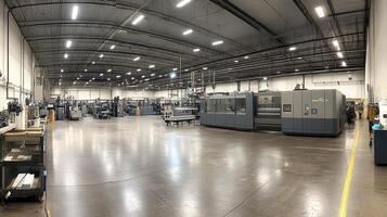 A spacious industrial workshop with machinery and equipment for manufacturing processes photo