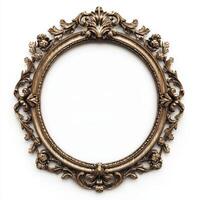 An ornate, vintage-style picture frame with intricate floral designs and an empty center photo