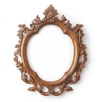 Ornate wooden picture frame with intricate floral design and an empty center for photos