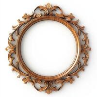 Ornate wooden picture frame with intricate leaf designs, empty for displaying artwork or photos