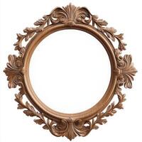 Ornate wooden mirror frame with intricate floral designs and a circular shape photo