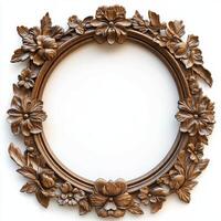 Ornate wooden frame adorned with floral carvings, designed for displaying artwork or photos