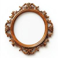 Ornate vintage picture frame with intricate detailing and a circular shape. photo