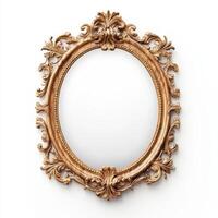 An ornate golden mirror frame with intricate detailing, designed for reflection and decoration. photo