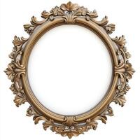 An ornate, vintage-style picture frame with intricate floral designs and a blank interior photo
