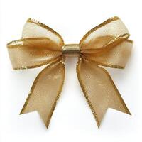 A decorative gold ribbon bow, ideal for gifts and crafts. photo