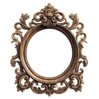 Ornate vintage picture frame with intricate carvings and a circular opening. photo