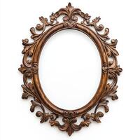 Ornate wooden picture frame with intricate floral designs, empty for displaying artwork or photos. photo