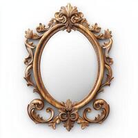 Ornate vintage mirror with intricate wooden frame design. photo