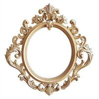 Ornate golden picture frame with intricate floral designs and an empty oval space photo