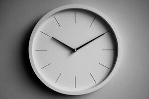 A minimalist wall clock displaying the time with a simple design in black and white. photo