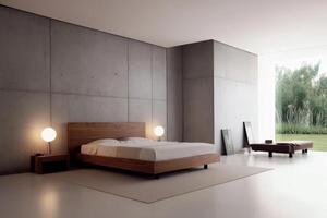 Modern bedroom with minimalist design and natural light. photo