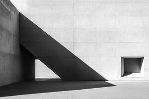 A minimalist architectural scene featuring geometric shapes and shadows. photo