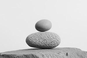 A minimalist arrangement of three smooth stones, symbolizing balance and tranquility. photo