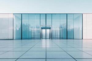 A modern glass facade with a sleek entrance, emphasizing minimalist architectural design. photo
