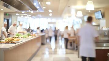 A busy kitchen with chefs preparing food and serving customers in a restaurant setting. photo