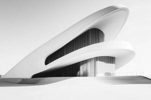 A modern architectural structure featuring sleek lines and a dynamic form. photo