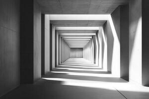 A minimalist architectural space with geometric shapes and shadows creating depth. photo
