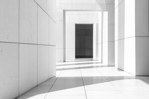 A minimalistic architectural corridor with geometric shapes and shadows. photo
