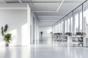 Modern office space with large windows and minimalistic design photo