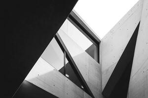 Abstract architectural design featuring geometric shapes and concrete elements. photo