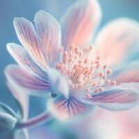 A close-up of a delicate flower with soft pastel colors and intricate details photo