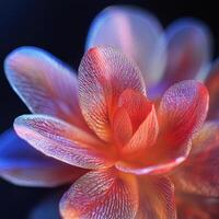 A close-up of a vibrant, multicolored flower with intricate petal textures photo