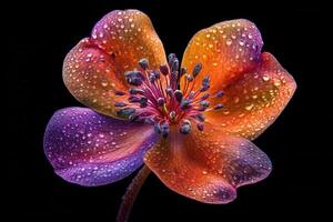 A vibrant flower with droplets, showcasing nature's beauty and color photo