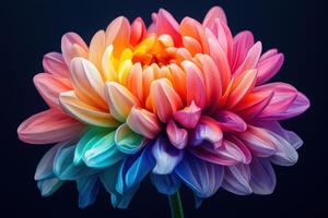A vibrant, multicolored flower showcasing intricate petals and gradients photo