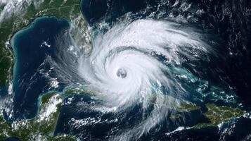 A satellite image of a powerful hurricane over the Gulf of Mexico. photo