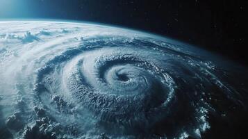 A swirling hurricane viewed from space, showcasing its powerful and dynamic structure. photo